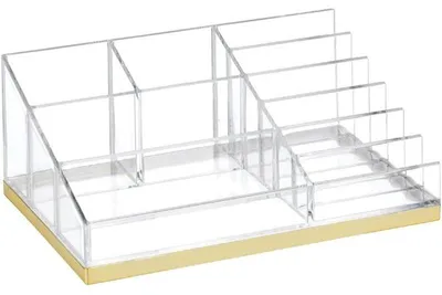 Produktbild von mDesign Kosmetik Organizer Aufbewahrungbox Schminkbox 10 Fächer Transparent Gold