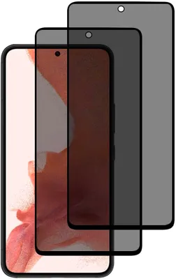 Three screen protectors are layered on top of each other, with the front-most one partially obscuring a phone screen.