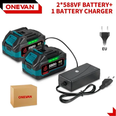 Obrázok produktu pre Sada akumulátorov pre elektrické náradie – 2x588VF Li-Ion – 18 V, 22 900 mAh, s nabíjačkou, pre uťahovač/reťazovú pílu – sivá
