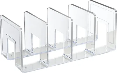 Produktbild von Transparente Acryl-Bücherstütze mit 4 Fächern, schlichtes Design, stabiler Bücherregal-Halter für Büro & Klassenzimmer, platzsparende Buchablage