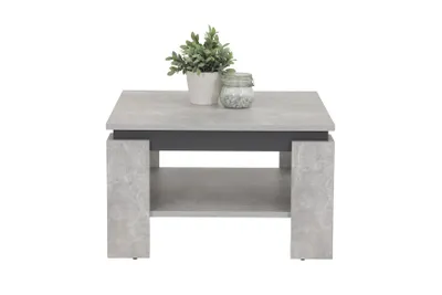 Zdjęcie produktu dla Stolik kawowy do salonu Tim III - kwadratowy - betonowy dekor - rama na czterech nogach antracytowa z półką - powłoka melaminowa - wymiary 68x68cm