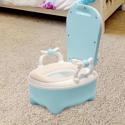 Zdjęcie produktu dla Eikuavons Ergonomiczne siedzisko dla dzieci do nauki korzystania z toalety, z wewnętrznym pojemnikiem na odpady, siedziskiem z pianki PU, podłokietnikami, antypoślizgową podstawą, do 60 kg, kolor niebieski