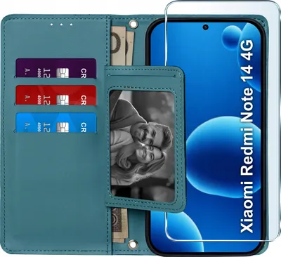 Produktbild von Klapphülle für Xiaomi Redmi Note 14 4G mit Magnetverschluss + 9H-Glas