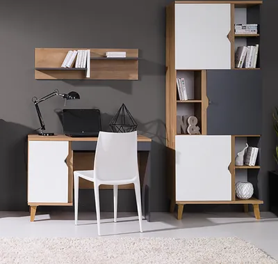 Produktbild von Jugendzimmer Set 3-teilig MARIBOR-132 mit Wandboard in Eiche mit weiß, graphit