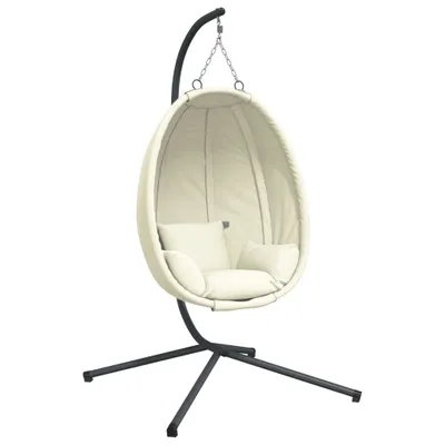 Obrázok produktu pre vidaXL Závesné kreslo Egg Design so stojanom Béžová látka a oceľ