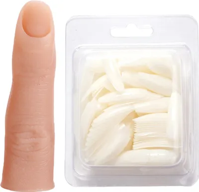 Produktbild von 1 Set Nagel-Übungsfinger mit 100 künstlichen Nägeln, biegbaren flexiblen Gelenken, hoher Simulation, multifunktional, wiederverwendbar, Acrylnägel, Silikon-Übungsfinger