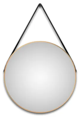 Zdjęcie produktu dla Lustro ?cienne okr?g?e Talos Gold Style Matt Ø 80 cm - lustro ?azienkowe z paskiem do zawieszania o wygl?dzie skóry - wysokiej jako?ci aluminiowa rama w kolorze z?otym - lustro ?azienkowe