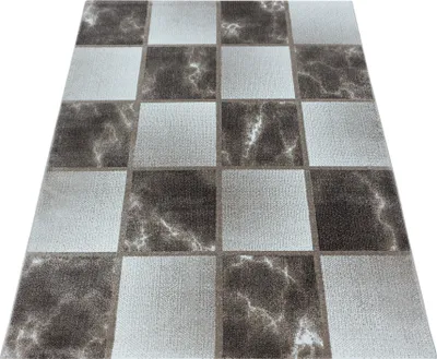 Produktbild von Kurzflor Teppich Wohnzimmer Braun 140x200 Rechteck Kariertes Design aus Polypropylen