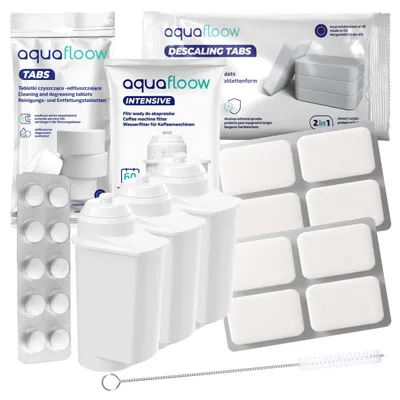 Zdjęcie produktu dla Zestaw AquaFloow do Siemens EQ – 3 filtry do wody + tabletki czyszczące + środek odkamieniający + szczotka