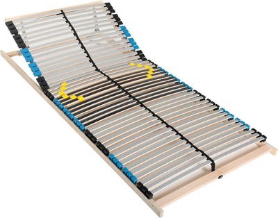 7-zónový lamelový rám 140x200, 42 lamiel, ergonomický lamelový rám - nastaviteľná hlavová časť, vyrobené v Nemecku, lamelový rám a základný rám z bukového dreva, nosnosť 150 kg