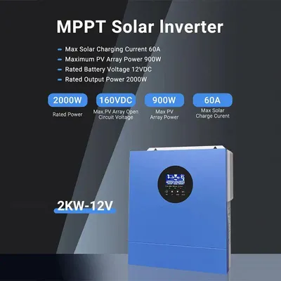 Obrázek produktu pro Solární invertor – Měnič napětí – MPPT regulátor nabíjení – 12V – 2000W – Monitorování přes Wi-Fi