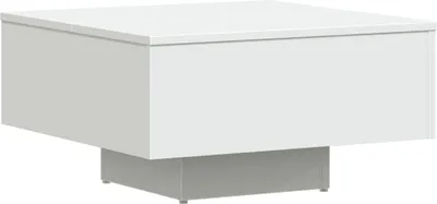 A white square coffee table with a gray base, shown from a front-side angle against a white background.