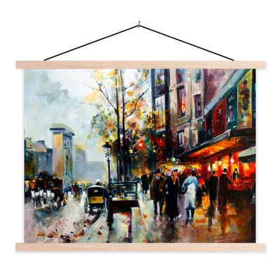 Produktbild von MuchoWow® Textilposter Gemälde - Stadt - Öl 60x45 cm mit holzfarbenen Rahmen - Bild