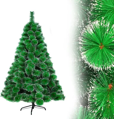 Image de UISEBRT Arbre de Noël artificiel 150cm Sapin de Noël en PVC Aiguilles de sapin vertes avec effet neige Sapin artificiel Décoration de Noël avec support