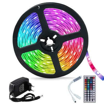Produktbild von 5M/16.4 ft LED Streifen RGB Farbwechsel IP65 Wasserdicht Lichtleiste mit 44 Tasten Fernbedienung
