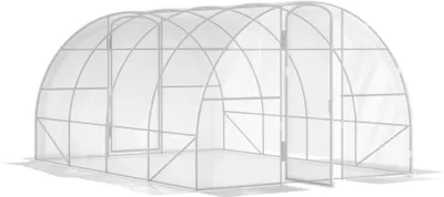 Image de Outsunny Serre de jardin tunnel 4 x 3 x 2 m 12 m² avec 2 portes à charnières bâche en PE 150 g/m² pour Légumes Plantes Fleurs