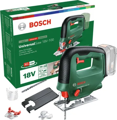 Zdjęcie produktu dla Bosch Universal Saw 18V-100, Górny uchwyt, Aluminium, Czarny, Zielony, -45 - 45°, Aluminium, Stal, Drewno, Stal, 2600 spm