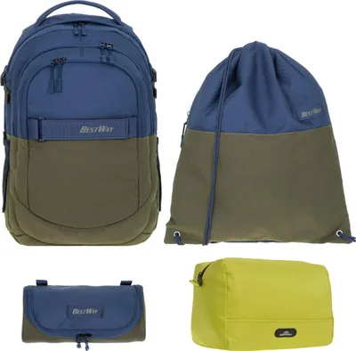 Produktbild von Schulrucksack Jungen 4 Teile Set Bestway Evolution Packer Rucksack Schultasche Laptopfach 40177-0626 Sportbeutel, Mäppchen und Kulturtasche Color Block Oliv Blau +rsmk