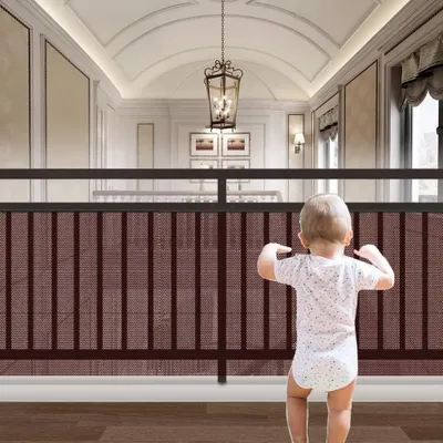Productafbeelding van Kinderbeschermingsnet - Veiligheidsnet Baby - Trappen Beveiligen - Duurzaam Met Gaas - 300 x 74 cm - Bruin