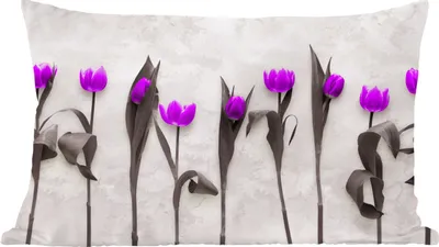 Produktbild von MuchoWow® Zierkissen Sofakissen Wohnzimmer Dekokissen 50x30 cm Blumen - Tulpen - Lila - Wohnzimmerdekoration - Polster mit Photo