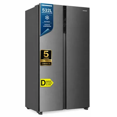 Produktbild von Heinner HSBS-HM532NFINVXD, Freistehend, Amerikanische Tür, Edelstahl, 2 Tür(en), Berührung, LED