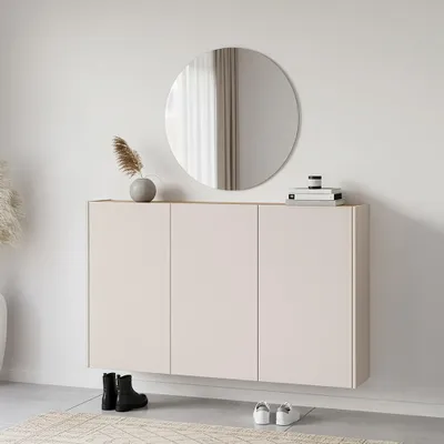 Produktbild von Garderobenset 2-teilig in kaschmir mit Eiche mit Spiegel & Schuhschrank, Modern, LAPUA-01