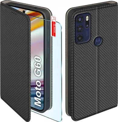 Zdjęcie produktu dla Etui z klapką do Motorola Moto G60 Zamykane Czarne Futerał + Szkło 9H