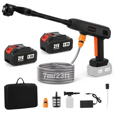 Obrázok produktu pre Akumulátorový vysokotlakový čistič - Prenosná umývacia pištoľ - Tlak 69 barov - Motor 800 W - 2x 4000 mAh batérie - 6-v-1 tryska - S vodnou hadicou