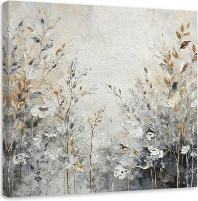 Image de Toile végétale Abstraction botanique Or 40x40 Feeby Argent image pour le mur prête à accrocher