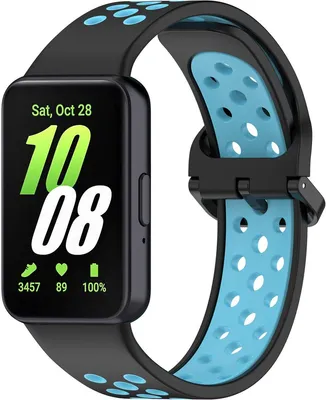 Produktbild von FFO2World Zweifarbiges Silikonarmband, passend für Samsung Galaxy Fit 3 – Atmungsaktives und komfortables Uhrenarmband – Schwarz/Blau