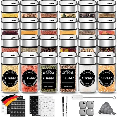 Obrázok produktu pre sada 24 nádobiek na korenie s posypovou vložkou a štítkom - 120ML, organizér na nádobky z nehrdzavejúcej ocele