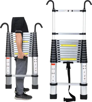 Produktbild von Jopassy Teleskopleiter Mit Haken Ausziehleiter bis 150kg Stabil Aluminium Stehleiter Silber 3.8m