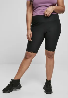 Productafbeelding van Urban Classics TB4351 | Dames fietsshort met hoge taille, geribde stof en kantrand - Kleur: Zwart - Maat: 5XL