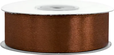 25mm breites, 25m langes, einseitig glänzendes Satinband in Kastanienbraun auf Rolle. Perfekt für Bastelprojekte und Geschenkverpackungen