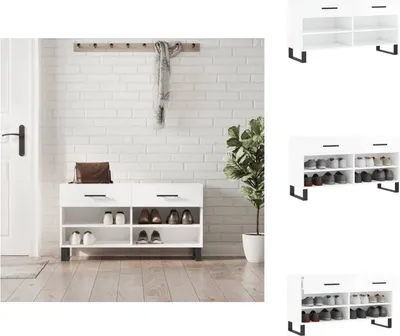 Image de vidaXL Banc à chaussures blanc brillant 102x35x55 cm Bois composite - Étagères et armoires à chaussures