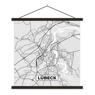 Produktbild von MuchoWow® Textilposter Deutschland - Stadtplan - Lübeck - Karte 90x90 cm mit schwarzem Rahmen - Magnetisches