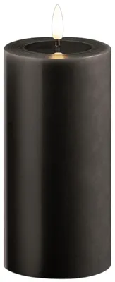 Produktbild von Große LED Stumpenkerze mit Timer grau 7,5cm ø 15cm Höhe - 2 AA Batterien nötig LED Echtwachskerze mit Flackereffekt flammenlose Stumpenkerze - LED Kerze groß Weihnachtsbeleuchtung