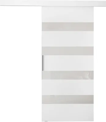 Produktbild von MIRJAN24 Schwebetür Rubi V, Stilvoll Zimmertür, Praktisch Wohnzimmer Tür vom Hersteller (Farbe: Weiß / Weiß Lacobel)