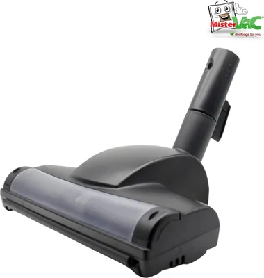 A black vacuum cleaner nozzle with a transparent gray section, shown on a white background.