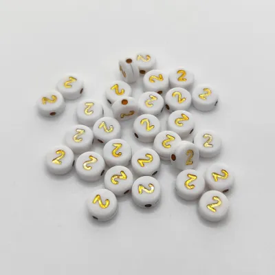 Immagine prodotto di Perline con lettere, 30 pezzi, 4x7 mm, oro e bianco, rotonde, numero 2