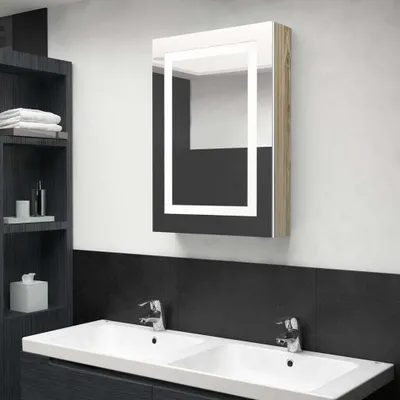 Produktbild von Maison Exclusive - LED-Spiegelschrank fürs Bad Weiß und Eichen-Optik 50x13x70 cm