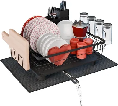 Productafbeelding van PolkaHome® Afdruiprek met afdruipbak en afdruipmat – vaatrek voor de spoelbak, eenvoudig te reinigen en te monteren zonder