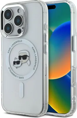 Obrázek produktu pro Pouzdro Karl Lagerfeld IML Metal Karl&Choupette Head MagSafe pro iPhone 16 Pro - bílá