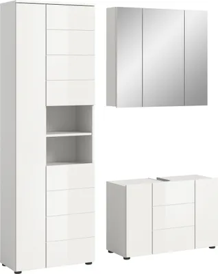 Produktbild von Badezimmer-Set >Vira< (3-teilig) in weiß / weiß hochglanz - 157x190x34cm (BxHxT)