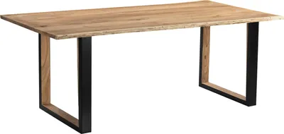 Produktbild von Baumkantentisch 200 x 100 cm Akazie massiv naturfarben schwarzem U-Gestell aus Metall + Holz BRISBANE