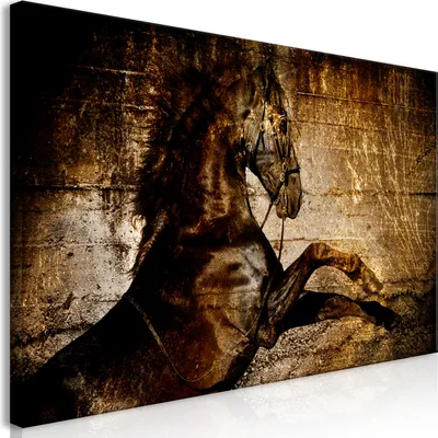 Produktbild von Wandbild Mega XXXL Pferd 250x125 cm Einteiliger XXL-Format Kunstdruck zur Selbstmontage Leinwandbilder moderne Bilder DIY Wanddekoration Wohnung Deko Tiere Hengst golden g-C-0369-ak-e