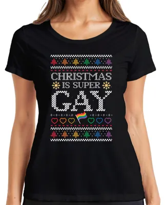 Zdjęcie produktu dla Christmas is super Gay LGBTQ - Christmas Gift Christmas Ladies T-Shirt, Czarny, M