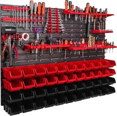 Produktbild von Famanu Wandregal Aufbewahrungssystem mit Stapelboxen - Rot/Schwarz