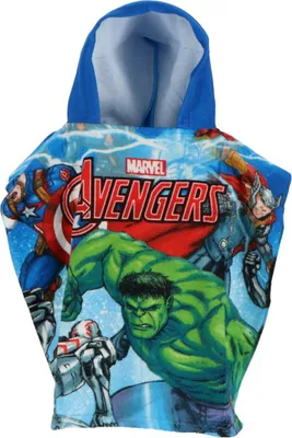 Imagen del producto de Bata de microfibra con capucha para niños, diseño de Avengers, también sirve como toalla tipo "hoody"