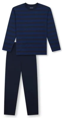 Produktbild von Schiesser Nightwear Schlafanzug Oberteil mit Streifen, Einfarbige Hose, Weicher Baumwoll-Jersey